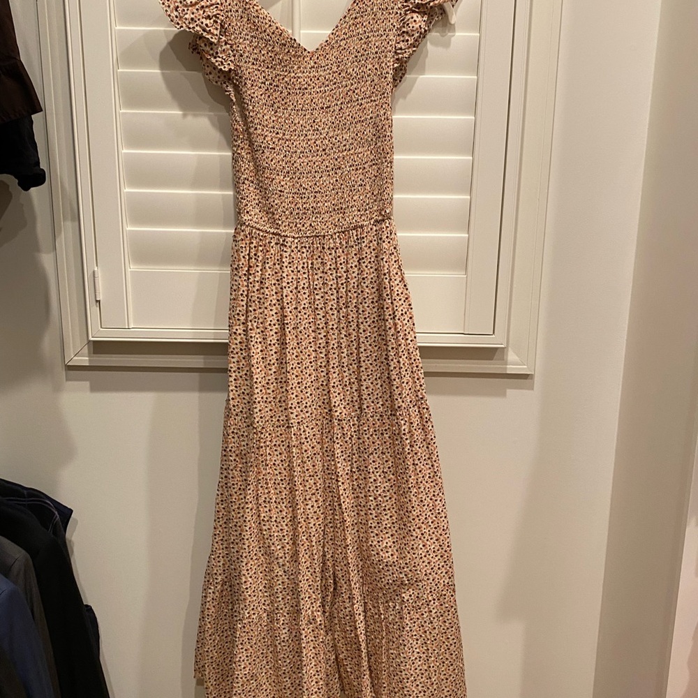 Christy Dawn Floral Ruffle Sleeve Maxi Dress in Cream Burgundy